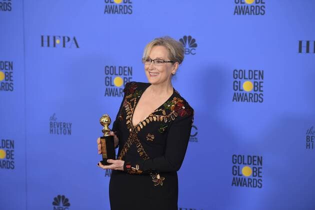January 8, 2017 - Los Angeles, California, U.S. - MERYL STREEP celebrates receiving the Cecil B. DeMille backstage at 74th Annual Golden Globe Awards, at The Beverly Hilton in Beverly Hills. Los Angeles U.S. - ZUMAz03_ 20170108_zbp_z03_421