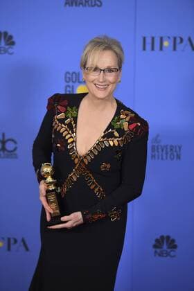 January 8, 2017 - Los Angeles, California, U.S. - MERYL STREEP celebrates receiving the Cecil B. DeMille backstage at 74th Annual Golden Globe Awards, at The Beverly Hilton in Beverly Hills. Los Angeles U.S. - ZUMAz03_ 20170108_zbp_z03_418