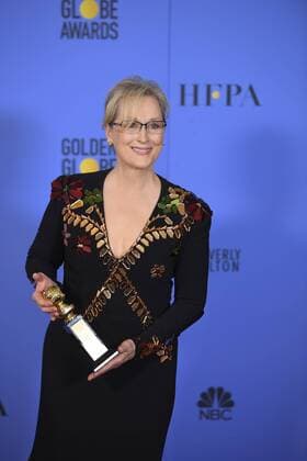 January 8, 2017 - Los Angeles, California, U.S. - MERYL STREEP celebrates receiving the Cecil B. DeMille backstage at 74th Annual Golden Globe Awards, at The Beverly Hilton in Beverly Hills. Los Angeles U.S. - ZUMAz03_ 20170108_zbp_z03_416