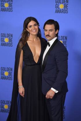 January 8, 2017 - Los Angeles, California, U.S. - MANDY MOORE AND MILO VENTIMIGLIA from THIS IS US backstage at the 74th Annual Golden Globe Awards, at The Beverly Hilton in Beverly Hills. Los Angeles U.S. - ZUMAz03_ 20170108_zbp_z03_411