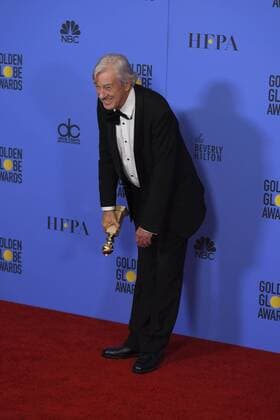 January 8, 2017 - Los Angeles, California, U.S. - PAUL VERHOEVEN celebrates his win backstage at the 74th Annual Golden Globe Awards, at The Beverly Hilton in Beverly Hills. Los Angeles U.S. - ZUMAz03_ 20170108_zbp_z03_382