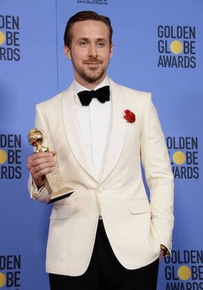 Ryan Gosling, winner of the award for Best Performance by an Actor in a Motion Picture Musical or Comedy for La La Land appears backstage with his trophy during the 74th annual Golden Globe Awards at the Beverly Hilton Hotel in Beverly Hills, California on January 8, 2017.  LAP201701084033 JIMxRUYMEN
