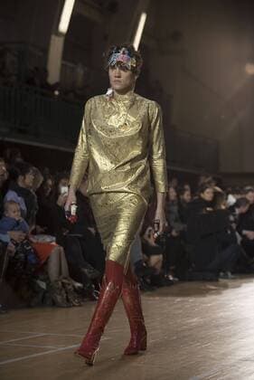 London: Vivienne Westwood Fashion Show Vivienne Westwood s runway at LFW Men s January 2017. A model walks the runway at the Vivienne Westwood show during London Fashion Week Men s collections at Seymour Leisure Centre. Dame Vivienne Isabel Westwood is a British fashion designer and businesswoman, largely responsible for bringing modern punk and new wave fashions into the mainstream. Westwood came to public notice when she made clothes for Malcolm McLaren s boutique in the King s Road, which became famous as SEX  AlbertoxPezzali