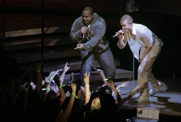Jan 08, 2007; San Diego, CA, USA; JUSTIN TIMBERLAKE performs with rapper TIMBALAND, at left, during his concert at the ipayOne Center. Mandatory  - ZUMA638x 20070108_jac_s44_990