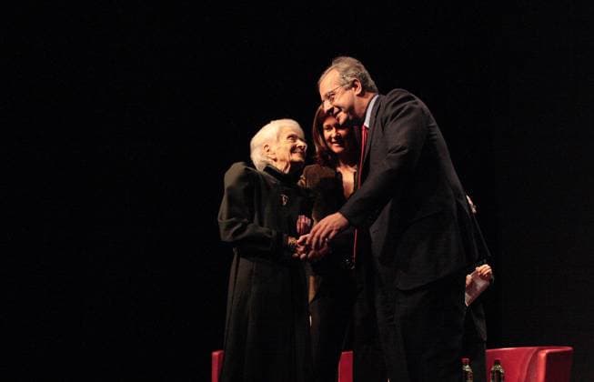 Jan 15, 2007 - Rome, ITALY - Medicine Nobel Prize RITA LEVI-MONTALCINI with Roman Major WALTER VELTRONI opening the Science Fastival 2007 at Auditorium in Rome.  - ZUMAtalc 20070115_mar_i15_252