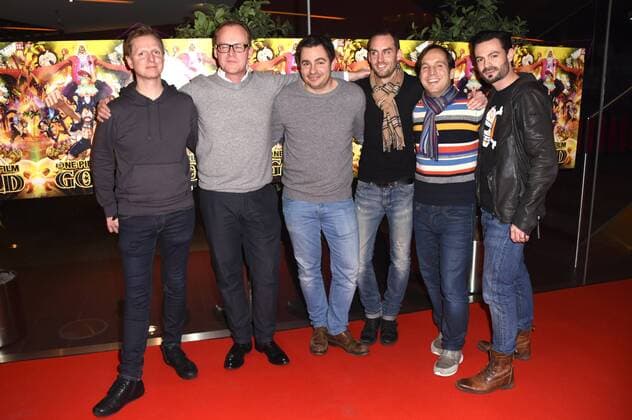 Daniel Otto, Jens-Uwe Welge, Paul Sedlmeir, Daniel Schlauch, Hubertus von Lerchenfeld und Nino Kerl bei der Kinopremiere des Animationsfims One Piece Film Gold im Mathäser Filmpalast. München, 10.01.2017 Foto:xP.xSchönbergerx xFuturexImage