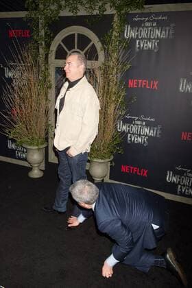 Barry Sonnenfeld, L, and Daniel Handler, R, arrive on the red carpet at the Netflix s premiere of A Series of Unfortunate Events on January 11, 2017 in New York City.  NYP20170111831 BRYANxR.xSMITH