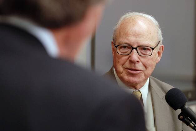 May 03, 2007 - Washington, DC, USA - HANS BLIX, former Director of the International Atomic Energy Agency (IAEA) and Executive Chairman of UN Monitoring, Verification and Inspection Commission (UNMOVIC; from March 2000 - June 2003) speaks at a panel on Capitol Hill discussing nuclear nonproliferation titled, Nuclear Weapons: Resolving Iran, Reviewing Iraq. The work of UN weapons inspectors in the lead-up to the Iraq war has garnered new attention in light of former CIA Director George Tenet s book At the Center of Storm. - ZUMAm97_ 20070503_sim_m97_038