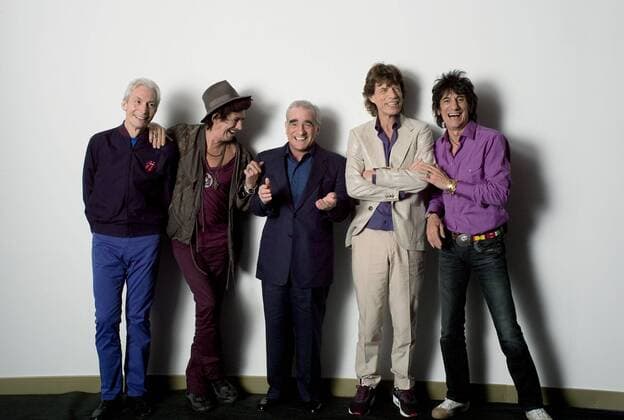 RELEASE DATE: April 2008. MOVIE TITLE: Shine a Light. STUDIO: Paramount Classics. PLOT: Academy Award-winning filmmaker Martin Scorsese and the world s greatest rock n roll band, The Rolling Stones, unite to bring audiences the musical film event, Shine A Light, a look at The Rolling Stone. PICTURED: CHARLIE WATTS, KEITH RICHARDS, Director MARTIN SCORSESE, MICK JAGGER and RONNIE WOOD backstage during filming. - ZUMAf90_ 20071207_shg_f90_363