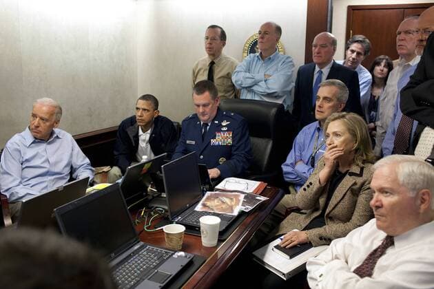 May 1, 2011 - The White House, Washington, D.C. , U.S. - President BARACK OBAMA and Vice President JOE BIDEN, along with members of the National Security team, receive an update on the mission against Osama bin Laden in the Situation Room of the White House. Washington U.S. - ZUMAjlr_ 20110501_617_z03_010