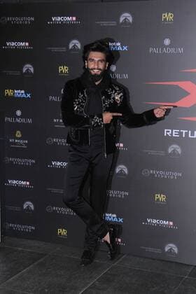 MUMBAI, INDIA - JANUARY 12: Bollywood actor Ranveer Singh at the red carpet of premier of xXx: Return of Xander Cage movie, on January 12, 2017 in Mumbai, India. xXx: Return of Xander Cage is a 2017 American action film directed by D. J. Caruso and written by F. Scott Frazier. It stars Vin Diesel, Donnie Yen, Deepika Padukone, Kris Wu, Ruby Rose, Tony Jaa, Nina Dobrev, Toni Collette and Samuel L. Jackson. It is the third film in the xXx franchise and a sequel to both xXx (2002) and xXx: State of the Union (2005). (Photo by Pramod Thakur Hindustan Times ) Premier Of xXx: Return of Xander Cage Movie Held In Mumbai