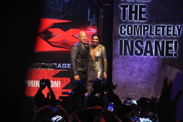 MUMBAI, INDIA - JANUARY 12: Hollywood actor Vin Diesel and Bollywood actor Deepika Padukone during a meet and greet with fans to promote the film xXx: Return of Xander Cage , on January 12, 2017 in Mumbai, India. . xXx: Return of Xander Cage is a 2017 American action film directed by D. J. Caruso and written by F. Scott Frazier. It stars Vin Diesel, Donnie Yen, Deepika Padukone, Kris Wu, Ruby Rose, Tony Jaa, Nina Dobrev, Toni Collette and Samuel L. Jackson. It is the third film in the xXx franchise and a sequel to both xXx (2002) and xXx: State of the Union (2005). (Photo by Pramod Thakur Hindustan Times ) Hollywood Actor Vin Diesel And Bollywood Actor Deepika Padukone Meet Fans In Mumbai