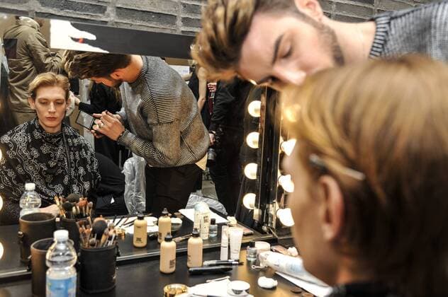 Italy:Wood Wood backstage at Milan Fashion week A model is seen on backstage of Wood Wood show during Milan Men s Fashion Week Fall Winter 2017 18  GaetanoxPiazzolla