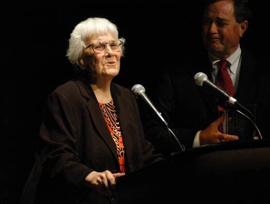Sep 13, 2006; Birmingham, AL, USA; NELLE HARPER LEE, author of the literary classic, To Kill a Mockingbird , receives the 2006 Lifetime Achievement Award presented by JAMES E. ROTCH, right, chairman of the Birmingham Pledge Foundation during the ceremony at the Alys Stephens Center in Birmingham, Alabama on Wednesday, September 13, 2006. Mandatory - ZUMAma4_ 20060913_mdm_ma4_832