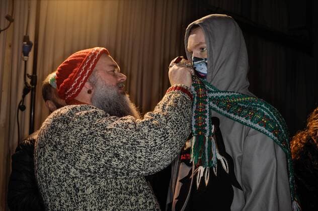France:Beirendonck backstage at PFW Walter van Beirendonck dressing a model. backstage, Paris man s fashion week.  GaetanoxPiazzolla