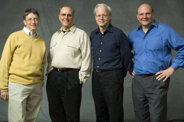 Jun 15, 2006 - Redmond, WA, USA - Microsoft Corp. Chairman BILL GATES said he will transition from day-to-day responsibilities at the company to concentrate on the charitable work of the Bill and Melinda Gates Foundation. He will continue as the company s chairman after transferring his duties over a two-year period. Microsoft s Chief Technical Officer Ray Ozzie will immediately assume Gate s title as chief software architect and begin working with Gates on overseeing all software technical design. Pictured: Microsoft Corporation executives (L-R) Chairman Bill Gates, Chief Research and Strategy Officer Craig Mundie, Chief Software Architect Ray Ozzie and CEO Steve Ballmer. Mandatory - ZUMAz03_ 20060615_rua_z03_398
