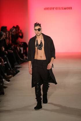 I VR Isabel Vollrath at the Fashion Week Berlin Depression showcases its latest Autumn Winter 2017 Collections in the Kaufhaus Jandorf in the Brunnenstrasse in Berlin-Mitte during the Mercedes-Benz Fashion Week Berlin Autumn Winter 2017 Collections. The photo shows models with the Depression collection on the catwalk.  SimonexKuhlmey
