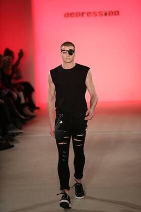 I VR Isabel Vollrath at the Fashion Week Berlin Depression showcases its latest Autumn Winter 2017 Collections in the Kaufhaus Jandorf in the Brunnenstrasse in Berlin-Mitte during the Mercedes-Benz Fashion Week Berlin Autumn Winter 2017 Collections. The photo shows models with the Depression collection on the catwalk.  SimonexKuhlmey
