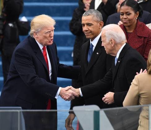 January 20, 2017 - Washington, DC, UNITED STATES - President-elect Donald J. Trump shakes hands with Vice President Joe Biden as he arrives for his inauguration on January 20, 2017 in Washington, D.C. Trump becomes the 45th President of the United States. Photo by UPI Washington UNITED STATES - ZUMAs152 20170120_zaa_s152_095