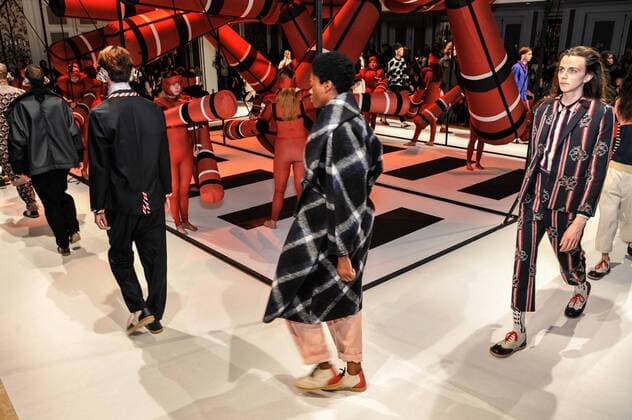 France: Henrik Vibskon show at Paris FW Models walk the catwalk during Henrik Vibskov show at Paris Men s Fashion Week Fall Winter 2017 18  GaetanoxPiazzolla