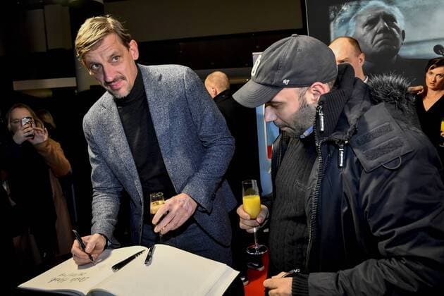 Actor Peter Van Den Begin and director Nabil Ben Yadir pictured during the Belgian premiere of Nabil Ben Yadir movie called Dode Hoek in Antwerp kinepolis, Tuesday 24 January 2017.  DIRKxWAEM 05032299