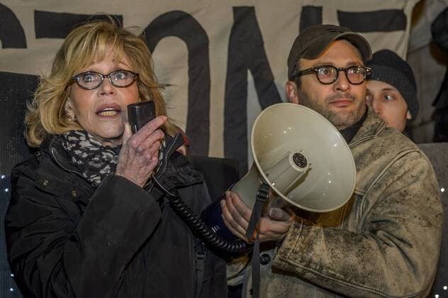 NYC: Protests after Trump orders on KXL and DAPL Two-time Academy Award winner Jane Fonda and Gasland Film director Josh Fox joined in the evening of January 24 at Columbus Circle in New York for a rally and march to Trump Tower in a massive peaceful protest after Trump signs orders to advance Keystone XL and Dakota Access Pipelines.  ErikxMcGregor
