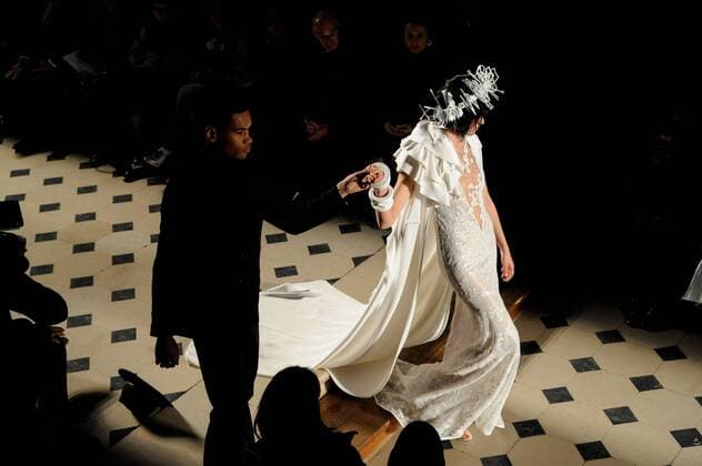 France:Julien Fournie show Haute Couture SS 2017 A model walk the catwalk during the Julien Fournie show. Paris Fashion Week SS 2017 Haute Couture.  GaetanoxxPiazzolla