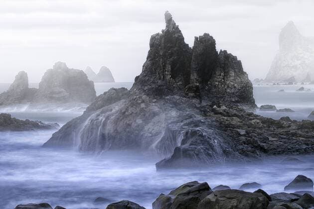 Spain, Tenerife, The rocky coast of Taganana with the formations of Los Roques de Anaga  DSGF01288