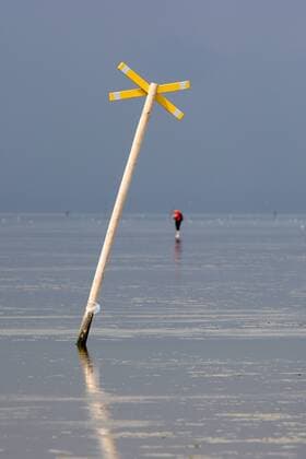 19.07.2009, Cuxhaven, Niedersachsen, Deutschland - Mann laeuft allein durch das Wattenmeer. 00S090719D656.JPG MODEL RELEASE: NO, PROPERTY RELEASE: NO MR:N