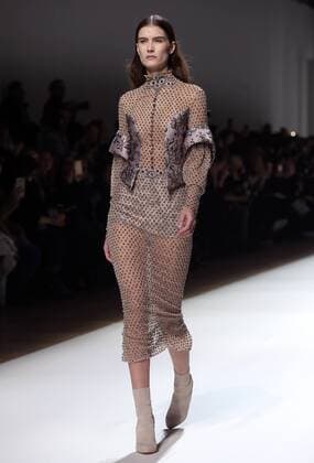 A model takes to the catwalk during the presentation of Galia Lahav s show as part of the Fall-Winter 2017-18 fashion collections in Paris on January 26, 2017.  PAR20170126107 MAYAxVIDON-WHITE