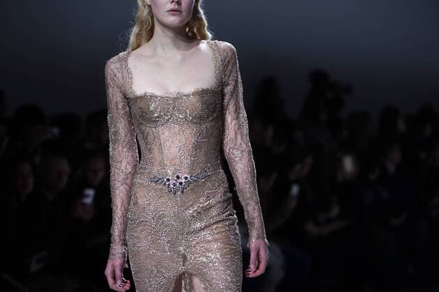 A model takes to the catwalk during the presentation of Galia Lahav s show as part of the Fall-Winter 2017-18 fashion collections in Paris on January 26, 2017.  PAR20170126110 MAYAxVIDON-WHITE
