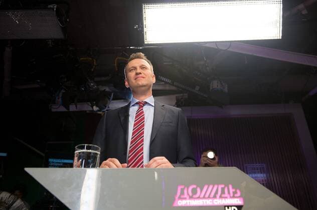 January 26, 2017. - Russia, Moscow. - TV debates between opposition leader Aleksey Navalny and designer Artemy Lebedev at the Dozhd TV channel. In picture: opposition leader Aleksey Navalny. AntonxBelitsky 