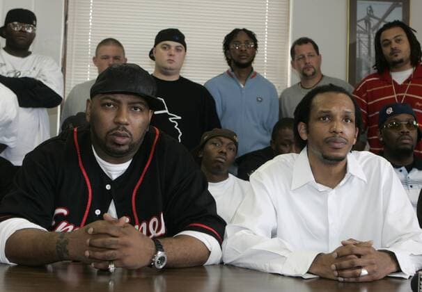 Apr 14, 2006; Detroit, MI, USA; Iron Fist Records president 1st Born (L) and vice president Khalid el-Hakim talking in Detroit, Michigan on Friday 14 April 2006 about the rapper Proof, who was on their label who was killed 11 April 2006 in Club C.C.C. an after hours night club in Detroit, Michigan. Proof, was Eminem s best man from his wedding and member of the rap group D12. Mandatory - ZUMAk12_ 20060414_rua_k12_605 Copyright: xKenxJamesx