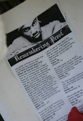 Apr 14, 2006; Detroit, MI, USA; A memorial sits outside of Club C.C.C. on April 14, 2006 for rapper Proof who was killed 11 April 2006 in that after hours night club in Detroit, Michigan. Proof, was Eminem s best man from his wedding and member of the rap group D12. Mandatory - ZUMAk12_ 20060414_rua_k12_609 Copyright: xKenxJamesx