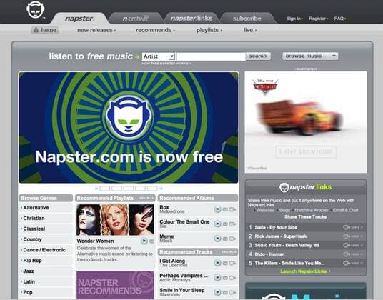 May 01, 2006; San Francisco, CA, USA; Napster has relaunched their free website, making them the first digital music service to offer free and legal music downloads. Users have access to over 2 million songs, but are limited to listening to a song up to 5 times. The new service is attempting to satisfy fans, musicians, music labels, and - ZUMAf12_ 20060501_mgo_f12_777 Copyright: xMikexFoxx