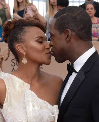 (L-R) Actors Ryan Michelle Bathe and Sterling K. Brown arrive for the the 23rd annual SAG Awards held at the Shrine Auditorium in Los Angeles on January 29, 2017. The Screen Actors Guild Awards will be broadcast live on TNT and TBS.  LAP20170129028 JIMxRUYMEN