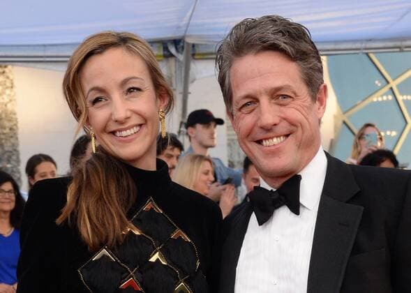 (L-R) Anna Eberstein and actor Hugh Grant arrive for the the 23rd annual SAG Awards held at the Shrine Auditorium in Los Angeles on January 29, 2017. The Screen Actors Guild Awards will be broadcast live on TNT and TBS.  LAP20170129575 JIMxRUYMEN
