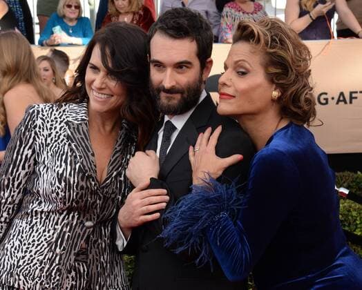(L-R) Actors Jay Duplass, Alexandra Billings, and Amy Landecker arrive for the 23rd annual SAG Awards held at the Shrine Auditorium in Los Angeles on January 29, 2017. The Screen Actors Guild Awards will be broadcast live on TNT and TBS.  LAP20170129848 JIMxRUYMEN