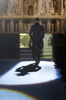 New York Mens Fashion Week Fall 2017 Model walks runway for Joseph Abboud collection during New York Mens Fashion Week Fall 2017 in Saint Stephens Church  LevxRadin