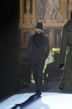 New York Mens Fashion Week Fall 2017 Model walks runway for Joseph Abboud collection during New York Mens Fashion Week Fall 2017 in Saint Stephens Church  LevxRadin