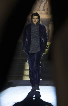New York Mens Fashion Week Fall 2017 Model walks runway for Joseph Abboud collection during New York Mens Fashion Week Fall 2017 in Saint Stephens Church  LevxRadin