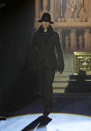New York Mens Fashion Week Fall 2017 Model walks runway for Joseph Abboud collection during New York Mens Fashion Week Fall 2017 in Saint Stephens Church  LevxRadin