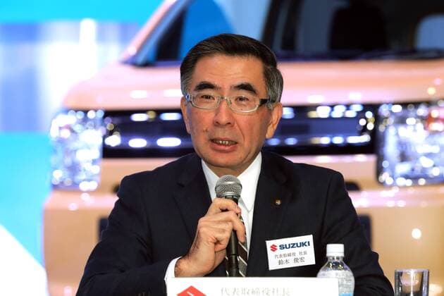 February 1, 2017, Tokyo, Japan - Japan s minicar maker Suzuki Motor president Toshihiro Suzuki displays the mini wagon Wagon R which has 660cc engine or engine electric-motor hybrid system to drive roomy body in Tokyo on February 1, 2017. The new Wagon R has various safety devices and minicar s first head-up display.  (lwxa007947)