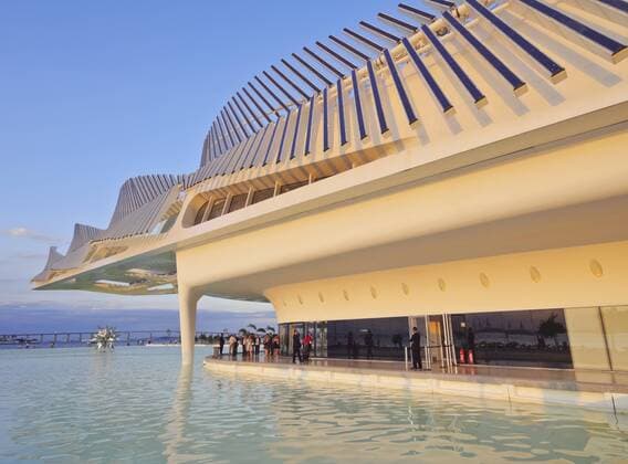 View of the Museum of Tomorrow (Museu do Amanha) by Santiago Calatrava, Praca Maua, Rio de Janeiro, Brazil, South America Copyright: KarolxKozlowski 1245-74 Editorial Use Only