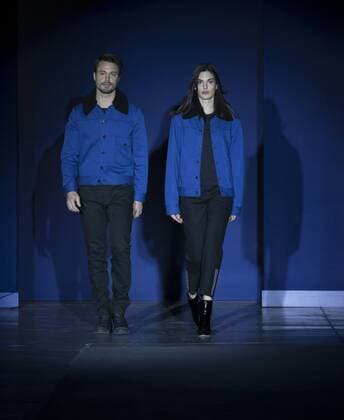 USA: The Blue Jacket Fashion Show Emanuele Flore & PersinaTesic in Rag & Bone dress wak runway for the blue jacket fashon show in support for prostate cancer awarness during New York Fashion week at Pier 59  LevxRadin