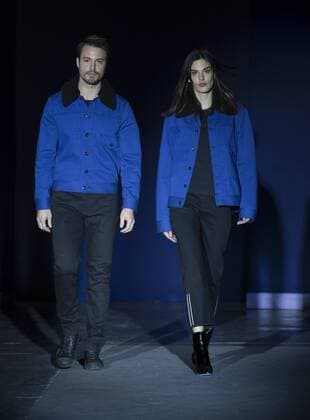 USA: The Blue Jacket Fashion Show Emanuele Flore & PersinaTesic in Rag & Bone dress wak runway for the blue jacket fashon show in support for prostate cancer awarness during New York Fashion week at Pier 59  LevxRadin