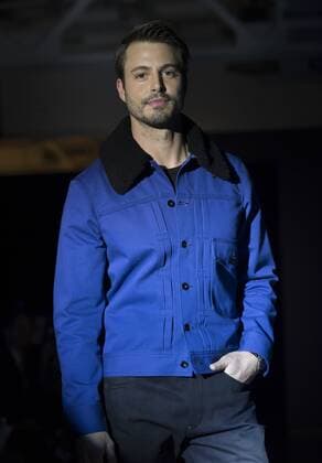 USA: The Blue Jacket Fashion Show Emanuele Flore in Rag & Bone dress waks runway for the blue jacket fashon show in support for prostate cancer awarness during New York Fashion week at Pier 59  LevxRadin