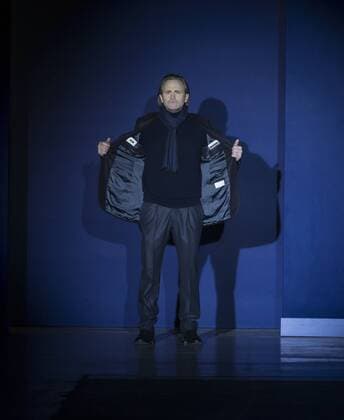 USA: The Blue Jacket Fashion Show Lee Tergesen in Joseph Abboud dress walks runway for the blue jacket fashon show in support for prostate cancer awarness during New York Fashion week at Pier 59  LevxRadin