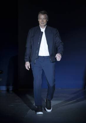 USA: The Blue Jacket Fashion Show Richard Johnson walks runway for the blue jacket fashon show in support for prostate cancer awarness during New York Fashion week at Pier 59  LevxRadin