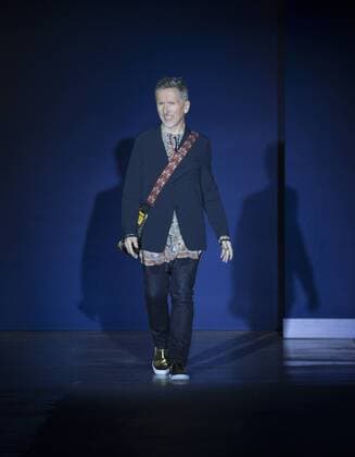 USA: The Blue Jacket Fashion Show Simon Doonan in Theory dress walks runway for the blue jacket fashon show in support for prostate cancer awarness during New York Fashion week at Pier 59  LevxRadin